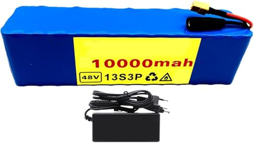 Batería Bicicleta Eléctrica 48V 10Ah Ebike Batería Iones Litio PVC Impermeable Batería De Alta Potencia con Cargador BMS para 250W 500W 1000W Motocicleta Eléctrica Scooter