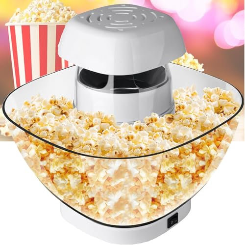 XGHDPBM Electric Heating Popcorn Maker, 1200W Hot Air Popping Popcorn Maker, Mini Pop Corn Popper Machine, 2-4 Min Qucik Popping, Easy to Clean, for Party, Healthy Snack, Home, Cinema, Kitchen(White)
