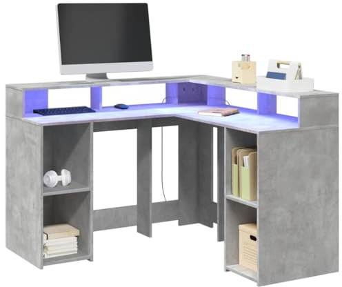 ShGaxin Schreibtisch Betongrau 130x130x91 cm Holzwerkstoff, Gaming Tisch, Computertisch, Computer Desk, Office Table, Bürotisch, Arbeitstisch, Nähtisch, Pc Tisch - 3309450