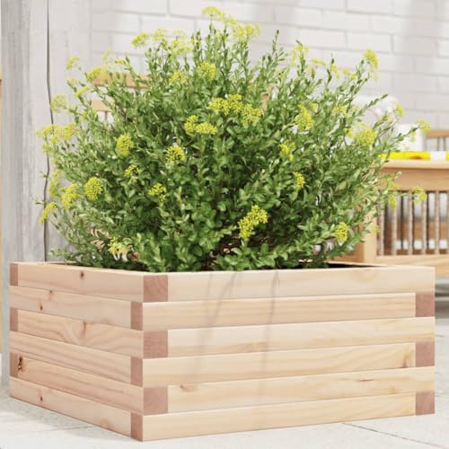 IKAYAA Jardinera Exterior Madera de Pino Impregnada, Jardinera Rectangular, Macetas Exterior, Macetas Rectangular para Cultivo de Plantas en Exterior Patio Terraza Pino Natural 50 x 50 x 23 cm