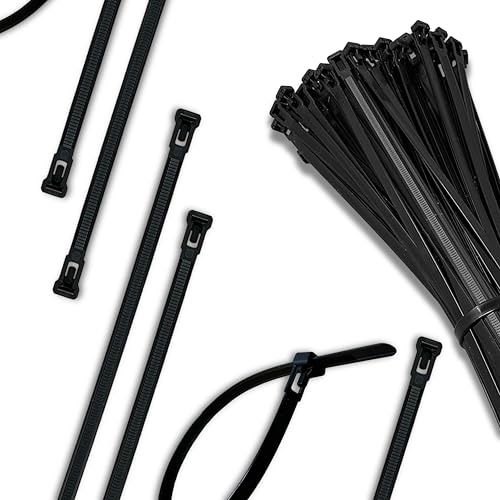 Evoges 300mm Black Cable Ties (Pack of 100) | Heavy-Duty Nylon Zip Ties for Cable Management, Automotive, DIY, and Garden Use | 3.6mm (18kg) / 4.8mm & 7.6mm (22kg) Tensile Strength (3.6mm)