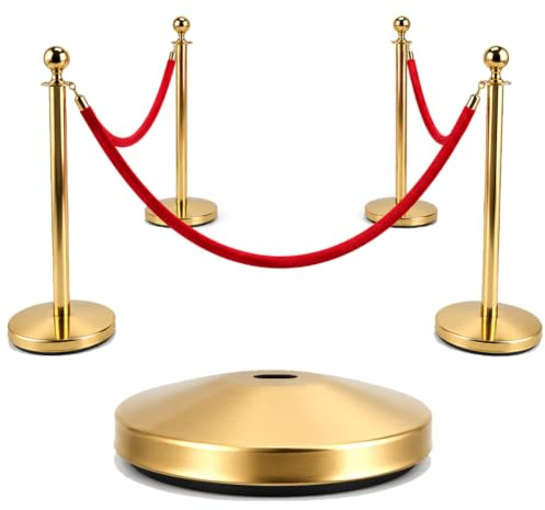 YUFANKAI Premium Absperrstab mit Seil - Robuster Crowd Control Bandstab für Warteschlangen, Events & Ladenmanagement, Set mit 5 ft/1.5 m rotem Samt Seil (4)