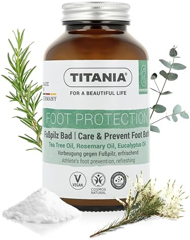 TITANIA Fußbadesalz mit Teebaumöl für hygienische Fußpflege 325 g | Belebendes Fußbad mit Teebaumöl, Rosmarin & Eukalyptus, vegan, ohne Mikroplastik, Made in Germany