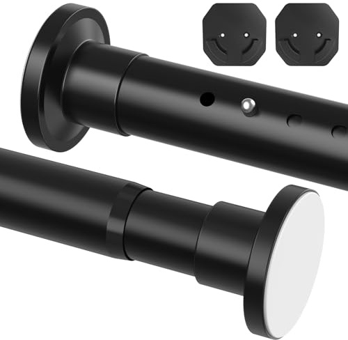 WELDUN Extendable Curtain Poles 98-290cm Tension Rods, No Drilling Φ32mm Shower Curtain Rod Including 2 Wall Base, Metal Telescopic Pole for Bathroom and Window, Black