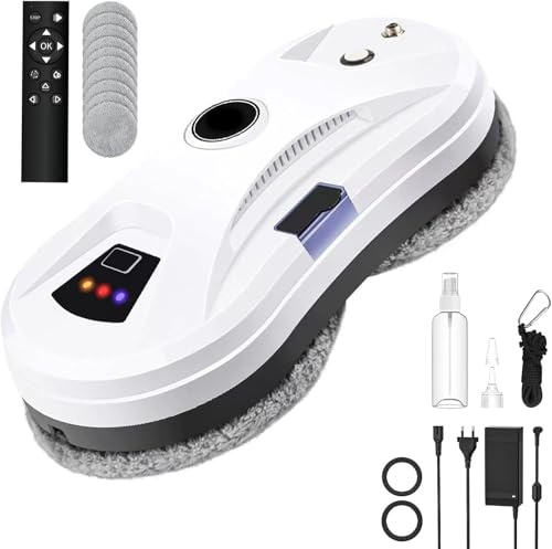 Robot Limpiacristales 5600Pa, Robot limpiador de ventanas eléctrico con Control Remoto, sistema de reconocimiento de bordes y Navegación Inteligente para Superficies Lisas, 10 Trapo (Blanco (A))