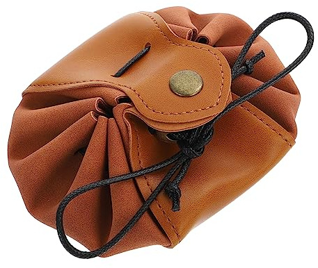 Healvian Vintage Würfelbeutel aus Braunem Pu Leder Leicht und Tragbar mit Einfachem Verschluss als Gürteltasche für Münzen und Kleine Gegenstände im Alltag