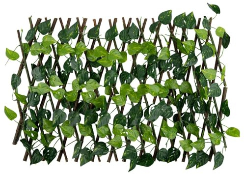 Zilimontt Clôture extensible avec feuilles de lierre artificielles, panneau de clôture de jardin avec feuillage vert réaliste pour décoration murale d'intérieur et d'extérieur