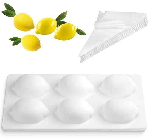 Silikonform Zitrone：6 Gitter kreative Zitronen einzigartige Silikonformen für Brownies, Mousse, Kuchen und Französische Desserts mit 20 Spritzbeuteln