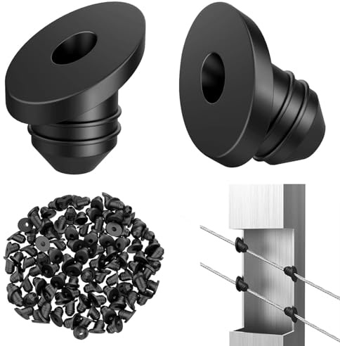 100 Pack Cable Railing Rubber Grommets Kit for Post Protector, Black Cable Railing Hardware for 1/8 5/32 3/16 Wire Rope, 30 Degree Angle Beveled Sleeve Protectors for Wiring (30 Degree)