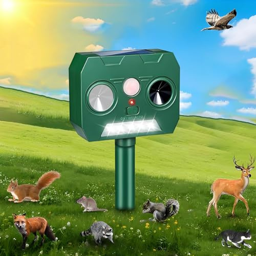 Katzenschreck Ultraschall für Garten Solar Katzenabwehr Wasserdicht mit LED Blinklicht Abwehr Gegen、Fuchs、Vogel、Rehe、Tauben、Waschbären Maulwürfe、Dachse Vertreiben