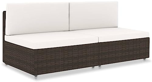 YuuSsea Modulares 2-Sitzer Poly Rattan Sofa, Braun, für Außenbereich & Garten, witterungsbeständig, inklusive bequemer Kissen