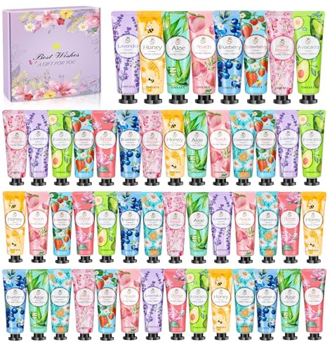 Mini Crèmes pour les Mains, 50 Pièces Coffret Cadeau de Crème Mains, Mini Lotion Creme Hydratante Parfumée pour Les Main et Les Pieds, Idee Coffret Cadeau pour Femme Homme Noël Saint-Valentin