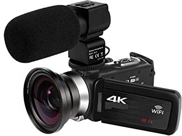 EKOUQIN Cámara de Video Vlog 4K Completa for transmisión en Vivo Videocámara Digital al Aire Libre Webcam 16X Grabadora de fotografía Película, Disco, transmisión(No SD Card,Grey)