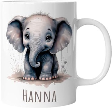 timalo Kindertasse mit Namen | Süßes Elefanten Baby | Personalisierte Keramik Tasse mit Tieren | für Kinder, Jungen & Mädchen – Geschenk, Geburtstagsgeschenk, Namensgeschenke, Kaffeetasse
