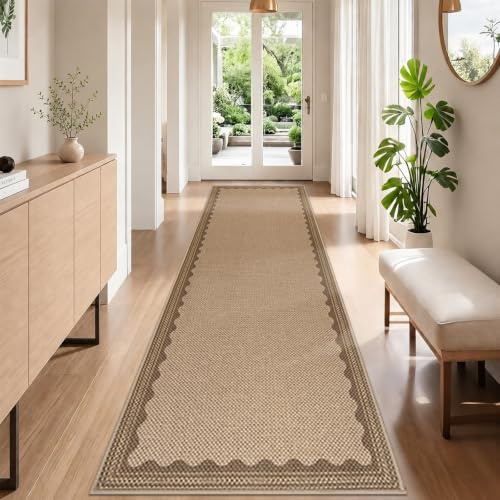 Famibay Teppich Läufer Flur 80x300cm Lang rutschfest Teppich Flur Waschbar Braun Jute Teppich Läufer Küchenläufer Für Eingang Schlafzimmer Küche