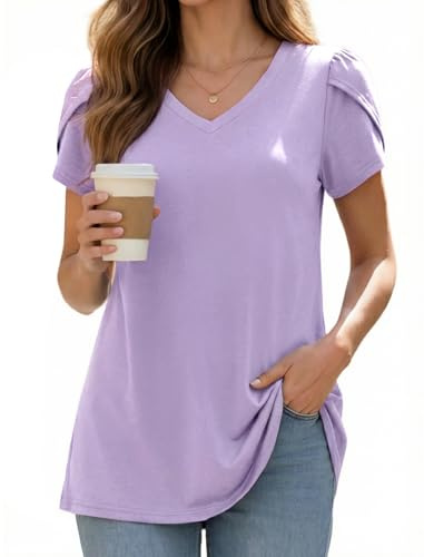 Enmain Camicia Donna Manica Corta Elegante Maglietta Scollo a V Camicette vestibilità Ampia Casual T Shirt Blusa Estive Manica Corta Donna Taglie Forti