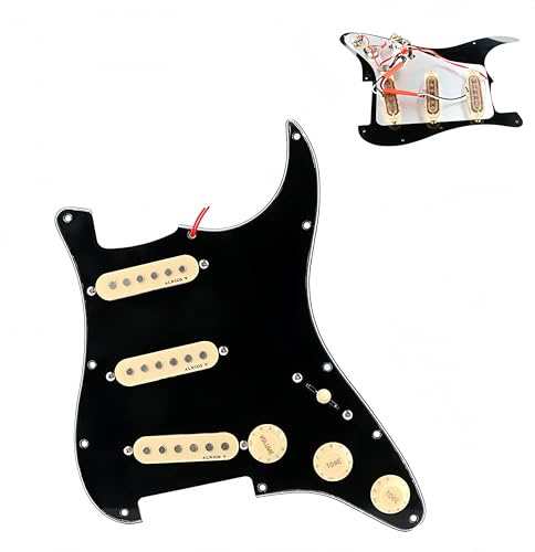 Ogdni Vorverdrahtetes Gitarren-Schlagbrett für Stratocaster, 3-lagiges SSS-Schlagbrett mit Alnico-V-Tonabnehmer-Set, Humbucker-Tonabnehmer für Strat-E-Gitarren, Ersatzteile (schwarz)