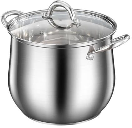 NUOBESTY Olla de Sopa de Acero Inoxidable de 24 Cm con Doble Asa y Base Reforzada, Olla Grande para Cocina a Fuego Lento, Resistente Gran Capacidad para Guisos y Caldos