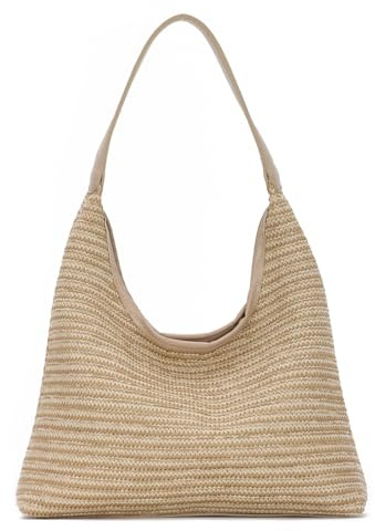 Syrads Bolso de Hombro de Paja para Mujer, Bolso Tejido de Verano, Bandolera de Mano, Bolso de Playa para Vacaciones