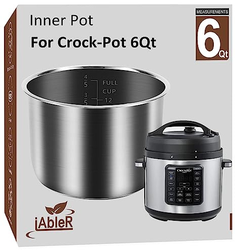 Inner Pot for Crock Pot 6 Quart - Stainless Steel Replacement Pot for Crock-Pot 6 Qt Liner Multi-Cooker Crockpot 6 Quart Pressure Cooker 2100467 Accessories Parts
