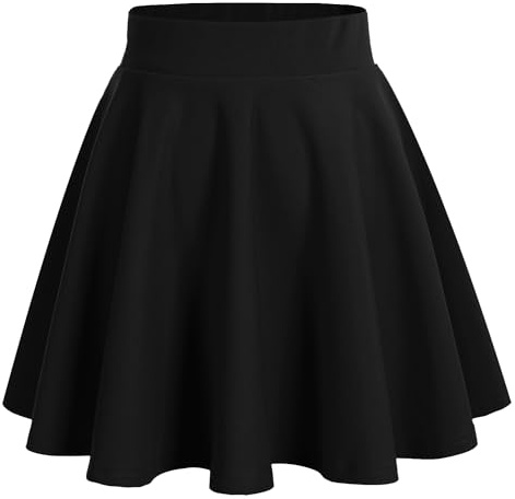 DRESSTELLS Mini-jupe trapèze plissée pour femme, forme évasée, style basique, polyvalente et extensible, A-noir, XX-Large