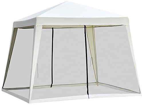 Outsunny Gazebo Impermeabile con Zanzariere da Giardino Esterno Tendone in Poliestere 3 x 3 x 2.45 m Beige