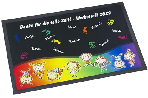 Unikatolo Fußmatte Kita Abschiedsgeschenk Motiv mit Namen und Überschrift personalisiert- Erzieherin, Lehrer, Kindergarten, Schulanfang, Geschenk, Teppich, Deko, Schmutzfangmatte (60 x 40 cm) Hände