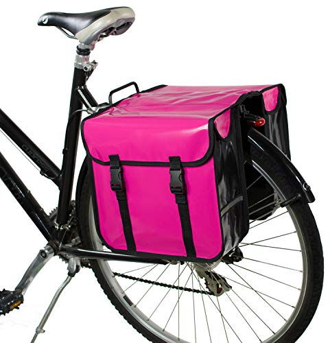BikyBag Classic CW Fahrradtasche für Gepäckträger - wasserdichte Doppeltasche 26L (2x13L) aus Plane (Rosa)