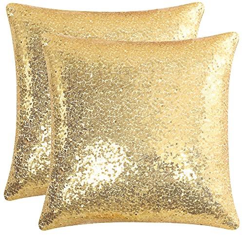 sourcing map Pailletten Kissenbezug 40x40cm Deko Kissenbezug 2er Set Dekorativ Kissenhülle Kissenbezüge für Dekokissen Zierkissen Couchkissen Gold