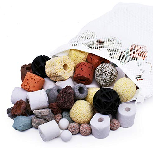 KAIISSA Aquarium-Filtermedien, Keramikringe, Bio-Kugeln, poröser Filter, biochemischer Ball, Aktivkohle-Filtrationsmaterial für Aquarium, Teich, Wasserfallbrunnen (20-in-1, 500 g)