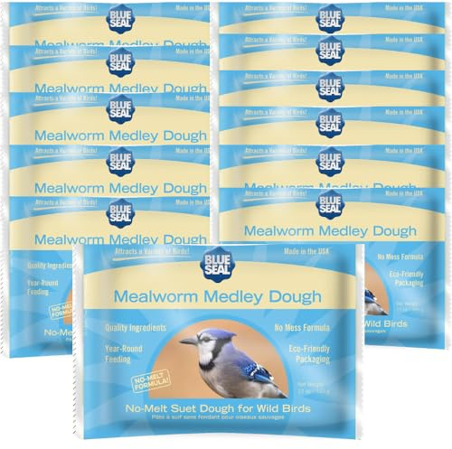 Blue Seal Mealworm Medley Suet degkakor för vilda fåglar – inget röra Suet-foder, mat för hackspettar, kardinaler, siskins, sparvar och mer – 355 ml Suet Feeder, fågelfrö kakor (paket med 12)