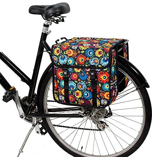 BikyBag Classic – Doppia Borsa da Bici 26L, Idrorepellente, Stile Fashion e Colorato, per Portapacchi Posteriore (Fiori Folcloristici)