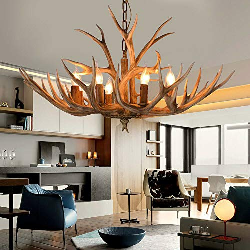 kangt horn ljuskrona, retro antler tak lampa harts 6 ljus hjorthorn lampa för arbetsrum, kontor
