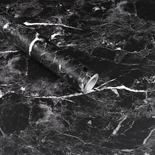 Klebefolie Möbel Marmor Möbelfolie Schwarz Selbstklebend Folie 40cmX500cm Wasserdicht Tapeten Dekofolie für Möbel Wände Schränke Küche Tische