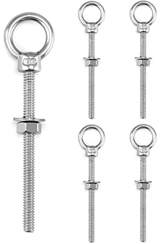 QWORK Eye Bolt, 5 Pack 1/4x3 Stainless Steel Marine Grade Threaded Eyebolts, Lifting Ring Threaded Eyebolts with Nuts Washers