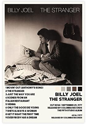 ORROBI Billy Joel Poster The Stranger Tracklist Album Poster Leinwand Poster Wandkunst Dekor Druck Bild Gemälde für Wohnzimmer Schlafzimmer Dekoration Rahmen Stil 30 x 45 cm