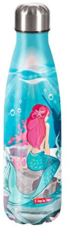 Step by Step Isolierte Trinkflasche aus Edelstahl, blau-rosa, für kohlensäurehaltige Getränke, auslaufsicher mit Schraubverschluss, BPA-frei und 100% recycelbar, für Schule und Freizeit, 0,5 Liter