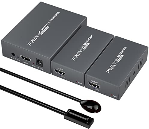 PWAY PW-HT246P2IR HDMI Extender Splitter 60m/196ft By Cat5e/Cat6/Cat7 Cable Support 4K@60Hz Resolution、IR Control and POC Function