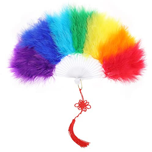 MWOOT Pride Federn Fächer, LGBTQ+ Regenbogen Marabu Federfächer, Pride Fächer for Pride Parade, Gay Lesbian LGBT CSD Pride Accessoires Handfächer, Pride Kostüm Deko Zubehör