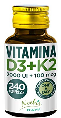 Vitamina D3 K2-240 Compresse Fornitura per 8 Mesi - Vitamin D3 2000 UI + 100 µg Vitamina K, Supporto per Ossa Denti Muscoli Articolazioni Sistema Immunitario - Vit D3 e Vitamina K2 Menachinone MK7