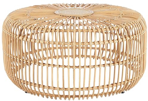Beliani Garten Beistelltisch Rattan natürlich beige rund ⌀ 85 cm niedrig Boho Randazzo