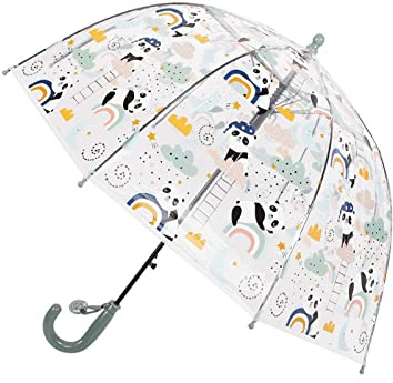 Meichoon Kinder Regenschirm mit langem Griff Cartoon Panda-Muster Automatisch zu öffnender Griff Leicht zu greifen 8 Knochen Stabil Winddicht für 3-8 Jahre alte Kinder Grün