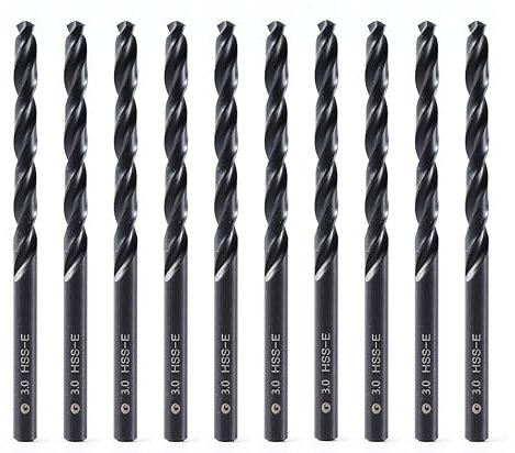 DelitonGude 3,0 mm HSS M35 Cobalt Twist Trapano, acciaio ad alta velocità, set 10, adatto per acciai, ghisa e altri metalli (3,0 mm)