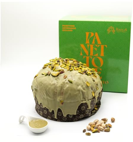 RACILIA Panettone al Pistacchio Artigianale | Con Crema al Pistacchio e Glassa Croccante | Lievitazione Lenta 36h con Lievito Madre e Ingredienti Naturali | 1,2kg