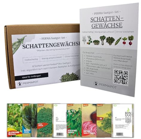 Bio-Saatgut-Set - Gemüsesamen Set mit 5, bzw. 8 alten Sorten – samenfestes Saatgut Geschenkset mit optimiertem Pflanzplan und Anleitung (Schattengewächse)