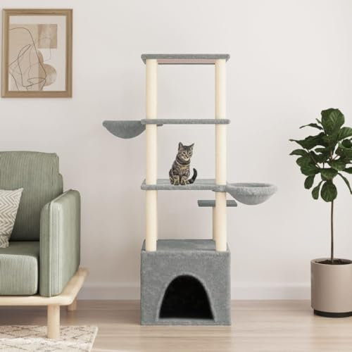 ARKEM Kratzbaum mit Sisal-Kratzsäulen Hellgrau 147 cm KuschelhöHle Katze Kratzbrett Ecke