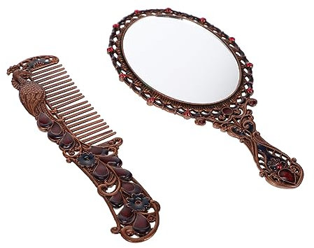 Ciieeo 2sätze Handspiegel Mit Kamm Retro Kosmetik Spiegel Mit Ergonomischem Design Für Mädchen Damen Und Und Tragbar Für Make-up Im Schlafzimmer Bad Oder Unterwegs