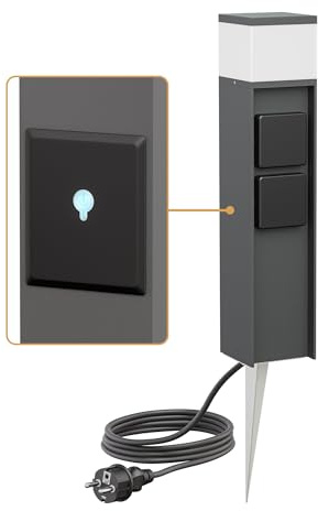 ledscom.de Pollerleuchte PODEL mit Erdspieß und 2m Kabel für außen, Smart Home, 39cm, anthrazit, G9 Fassung, 2 Steckdosen