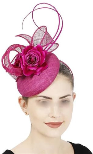 Yeuyyben Hochzeits-Kopfschmuck für Damen, Fascinator, Hut, Haarnadel, Cocktail, Haar-Accessoires, formelle Kleidung, Fedora-Kappe, fuchsia, Einheitsgröße