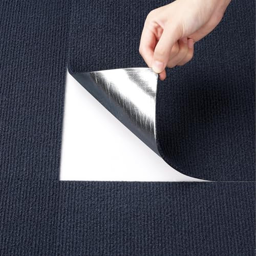 Livelynine Moqueta Adhesiva Suelo Habitación Oficina Azul Losetas de Moqueta Autoadhesivas 30x30 32-Losetas Moqueta para el Suelo de Casa Alfombra Suelo Salon Pasillo Dormitorio Losetas Moqueta Oscuro